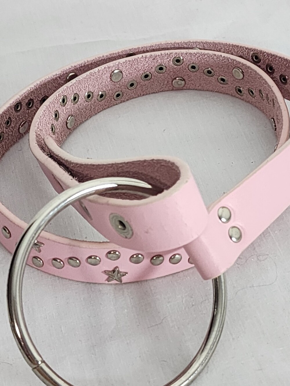 Vintage Mudd Light Pink Studded O-Ring Belt Genuine Leather Size M/L Y2K